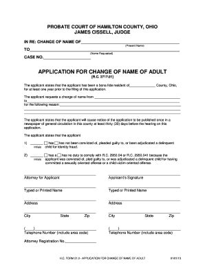 Fillable Online Probatect APPLICATION FOR CHANGE OF NAME OF ADULT