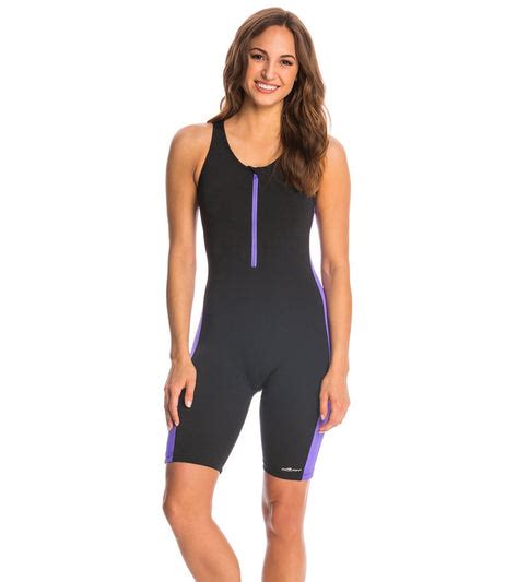 Dolfin Aquashape Zip Front One Piece Aquatard Swimsuit Black Purple At