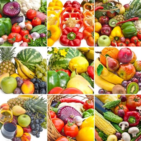 Multi Picture Of Some Group Of Fruits And Vegetables Stock Photo