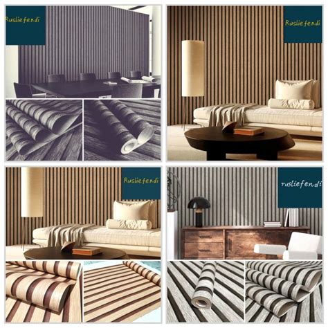 Jual Wallpaper Sticker Dinding Salur Garis Hitam Kayu Abu Abu Serat