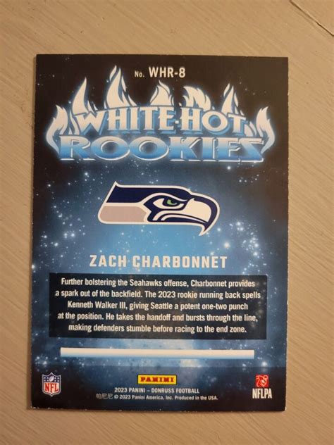 2023 Panini Donruss White Hot Rookies Zach Charbonnet WHR 8 Seahawks