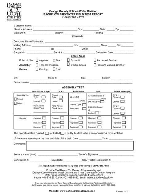 2017 2025 Form Fl Backflow Preventer Field Test Report Orange County Fill Online Printable