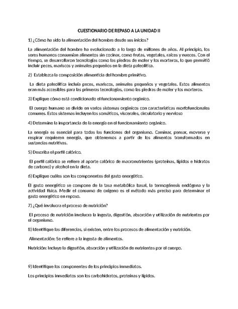 Cuestionario De Repaso A La Unidad Ii Cuestionario De Repaso A La Unidad Ii ¿cómo Ha Sido La