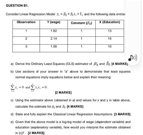 Solved Question B1 Consider Linear Regression Model Y₁ Bo