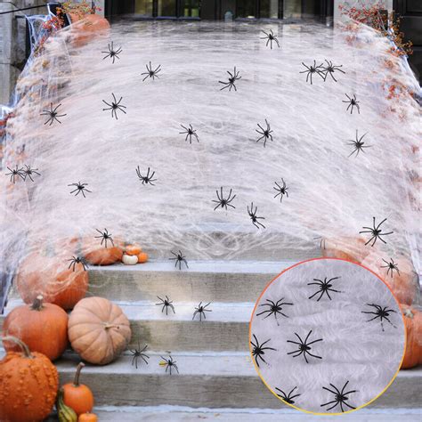 Stretchable Cobwebs 1000Sqft Spider Webs With 100 Spiders Halloween