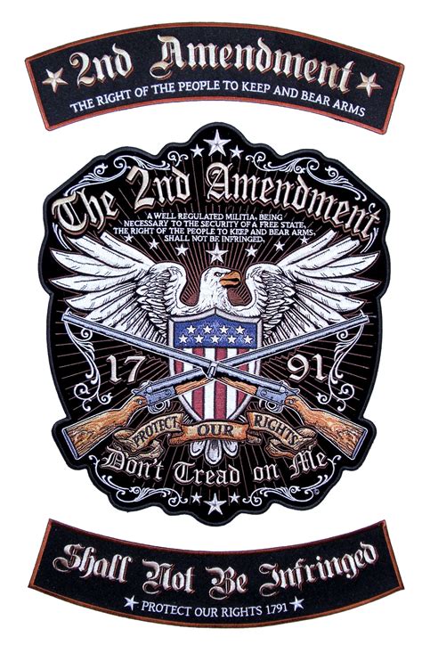 Patriotic The 2nd Amendment Rights 3 Pc Rocker Set Biker Patch