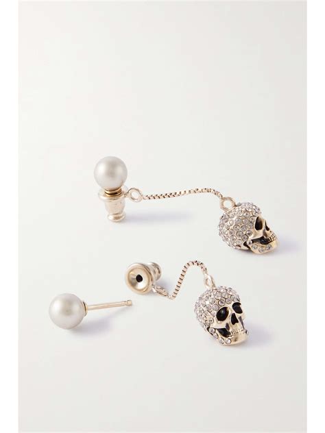 Alexander Mcqueen Gold Tone Swarovski Crystal And Faux Pearl Earrings