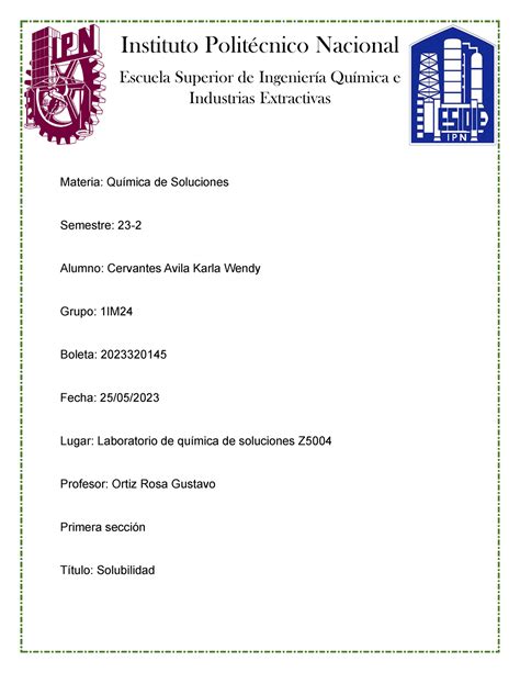 Practica N o 5 Química De Soluciones IPN Studocu