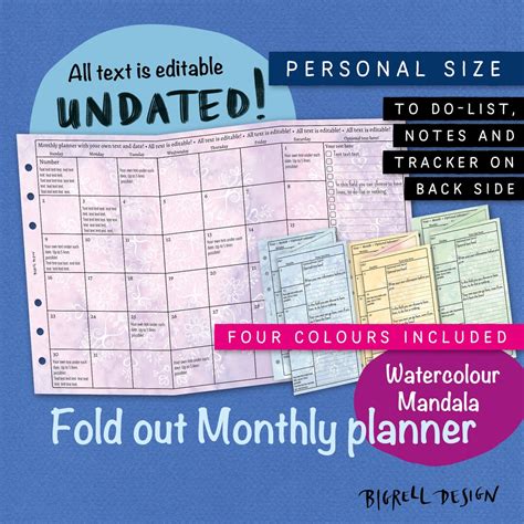 Foldout Monthly Planner Editable Undated Printable Calendar