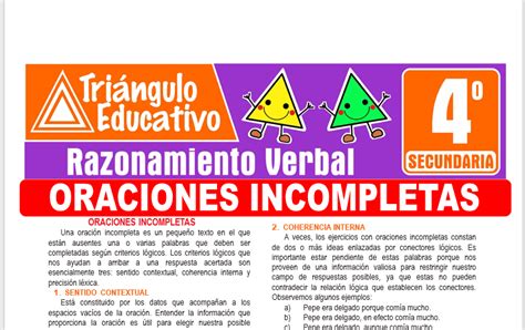 Oraciones Incompletas Para Cuarto De Secundaria Fichas Gratis