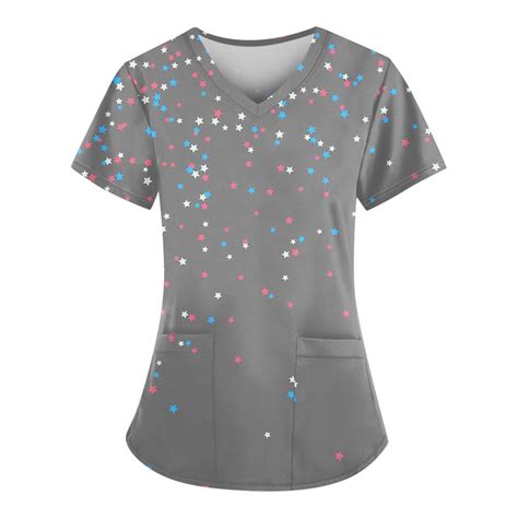 Uocefik Th Of July Scrubs For Women Short Sleeve Patriotic Casual Usa