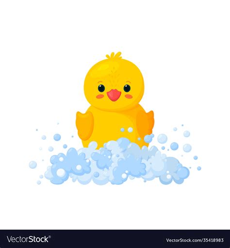 Rubber Duck In Soap Foam With Bubbles Isolated Vector Image