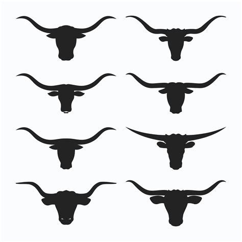 Longhorn Bull Head Silhouette Icon Set Vector. Set of Bull head Icon ...