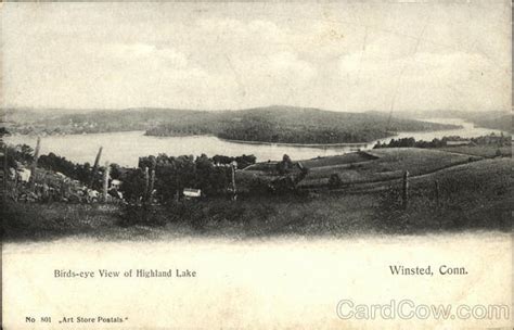 Birds Eye View Of Highland Lake Winsted Ct Postcard