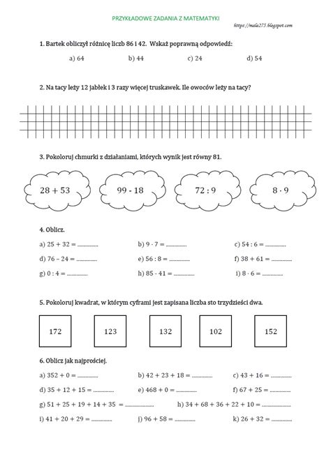 Blog Edukacyjny Dla Dzieci Przyk Adowe Zadania Z Matematyki Klasa