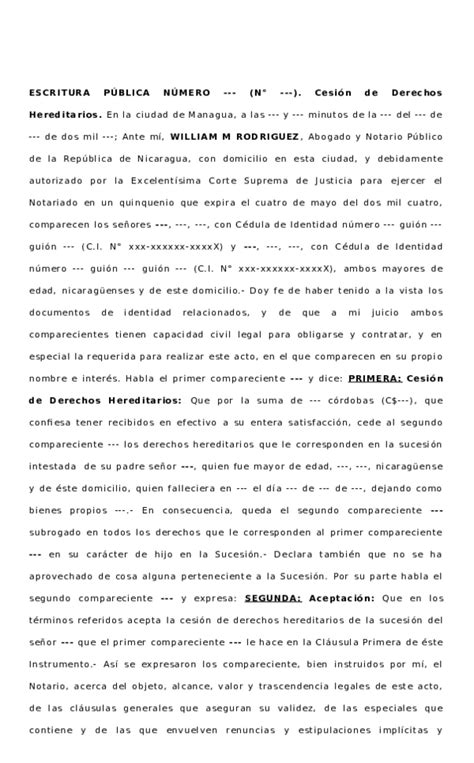 Tormenta Parque Jurásico Uno Modelo De Cesion De Derechos Hereditarios