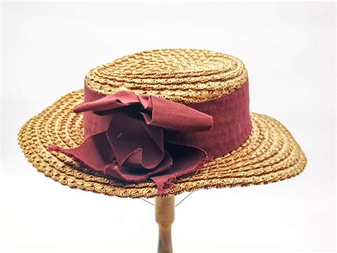 Antique Edwardian Era Straw Hat Boater For Young Woman Etsy Bow