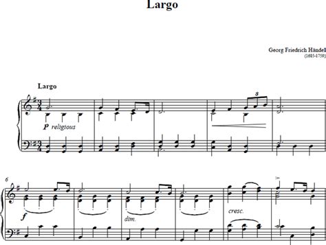 Largo Piano Sheet Music, Largo Music Score