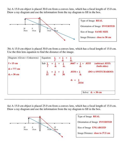 Physics Optics Convex Lens Practice Worksheet Notes