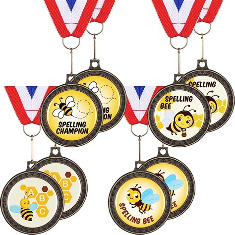 8 Pcs Spelling Bee Award Medals With Neck Ribbon 2 Inch