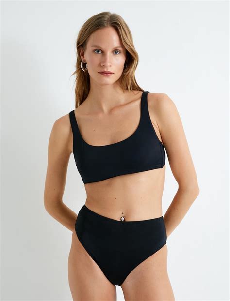 Siyah Kadın Bikini Üstü İnce Askılı Kaplı SAK MM Koton