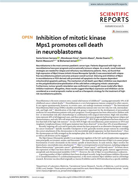 Pdf Inhibition Of Mitotic Kinase Mps1 Promotes Cell Death In