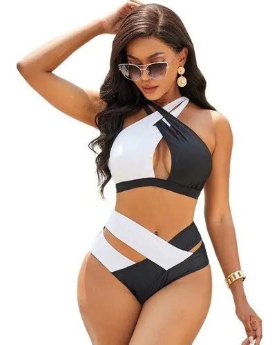 Conjunto De Bikini Cintura Alta Con Tiras Cruzadas Color u Cuotas sin interés