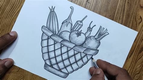 How To Draw Vegetables Basket Easy Way And Simple Vegetables Basket Drawing Youtube