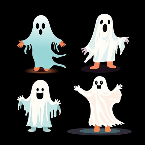 Fantasmas De Desenho Animado De Halloween Isolados Em Fundo Branco