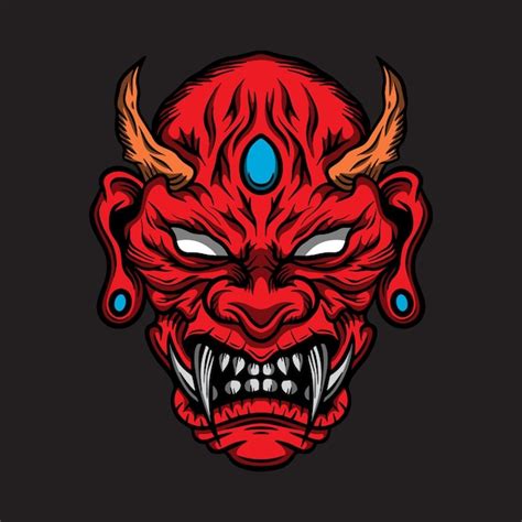 Ilustración De Máscara Oni De Diablo Japonés Dibujado A Mano Vector