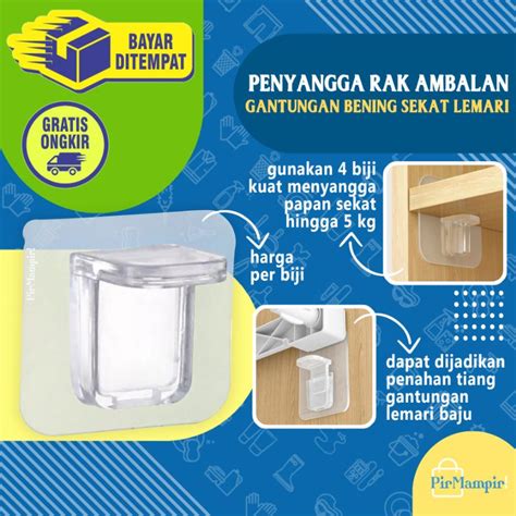 Jual Transparent Shelf Holder Pcs Gantungan Tempel Penopang Siku