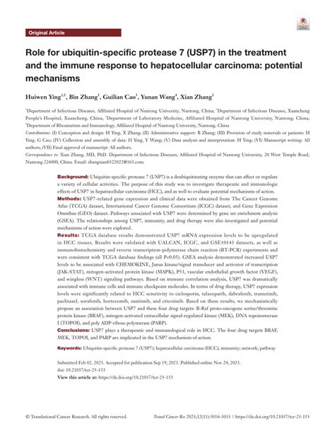 Pdf Role For Ubiquitin Specific Protease Usp In The Treatment