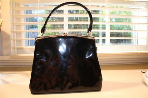 Vintage Black Patent Leather Purse Handbag Pocket Book Dover