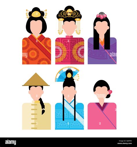 Asian Woman Chinese Female Profile Icon Set Social Network Stock