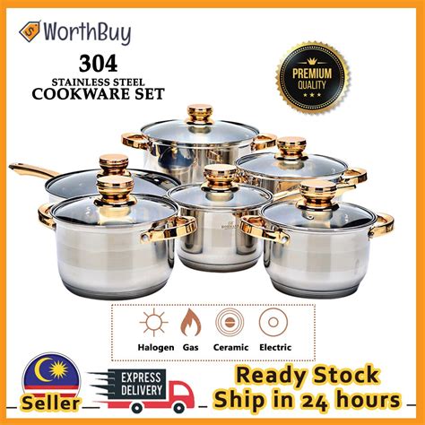 Worthbuy 12 Pcs High Quality 304 Stainless Steel Cookware Set Cooking