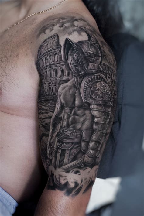 Gladiator Tattoo Spartan Warrior Realism Tattoo Word Tattoos Black