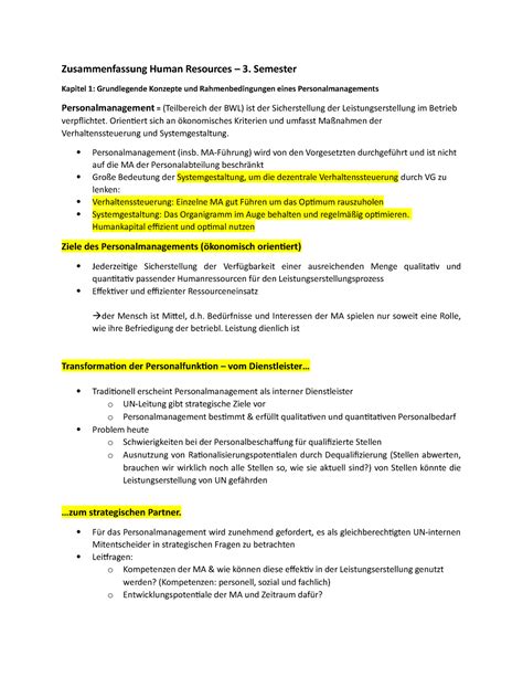 Zusammenfassung HR Zusammenfassung Human Resources 3 Semester