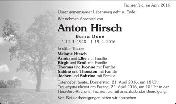 Traueranzeigen Von Anton Hirsch Ostalbtrauer