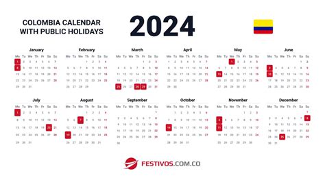 Colombia Calendar With Public Holidays