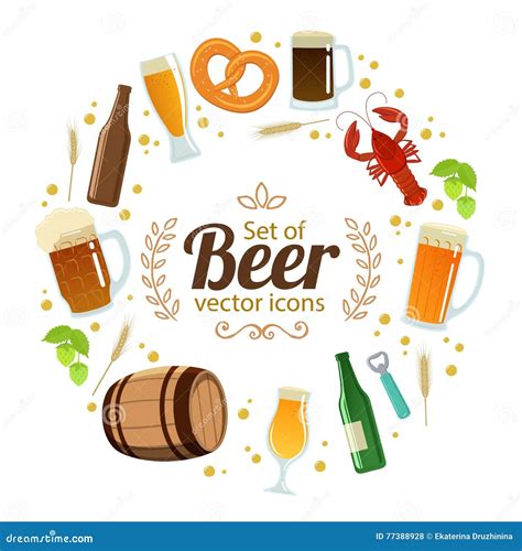 Round Frame With Beer Icons Stock Vector Illustration Of Lager Hops