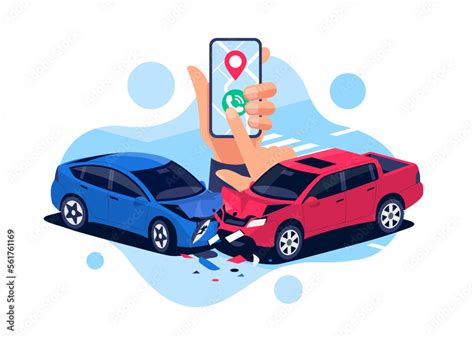 Grafika Wektorowa Stock Car Crash With Urgent Phone Call Smartphone