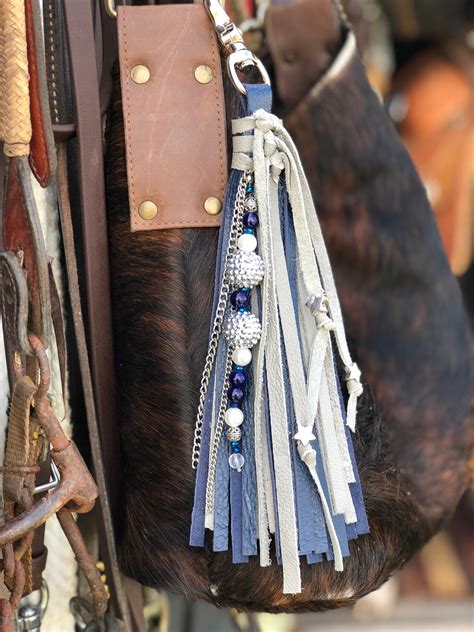 Cowboys Colors Blue And Gray Leather Purse Tassel With Etsy Grey