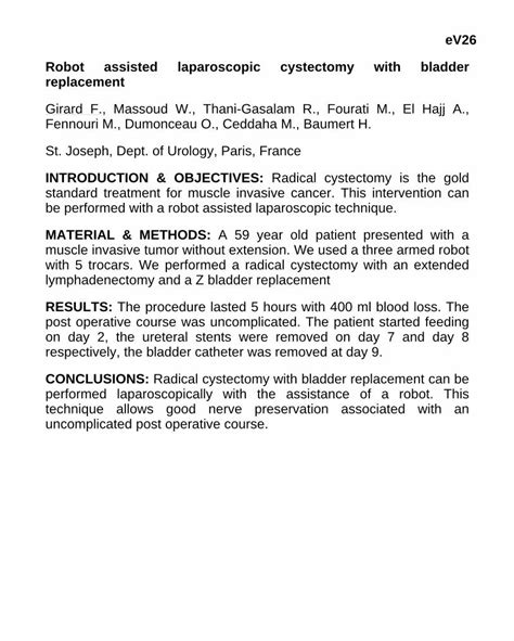 Pdf V26 Robot Assisted Laparoscopic Cystectomy With Bladder