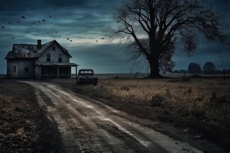 Premium AI Image Abandoned Old House In The Middle Of A Country Road