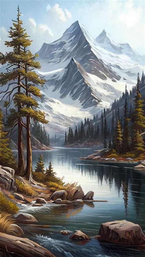 Mountain Landscape Art | Beautiful landscape paintings, Mountain ...