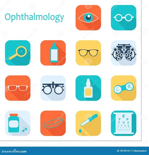 Vector Flat Optometry Icon Set With Long Shadow Optician