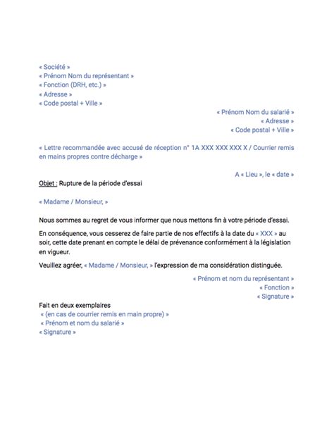 Lettre Rupture P Riode Essai Employeur Mod Le Gratuit