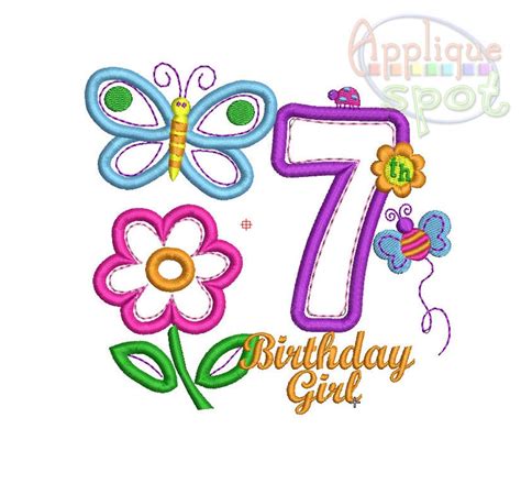 Hugs And Stitches Seventh 7th Birthday Girl Number 7 4x4 5x7 Etsy