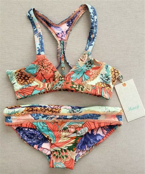 NWT Pc Maaji Girls Orange Colada Reversible Bikini Set Size