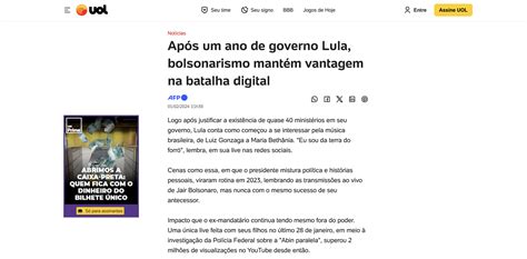 Após um ano de governo Lula bolsonarismo mantém vantagem na batalha